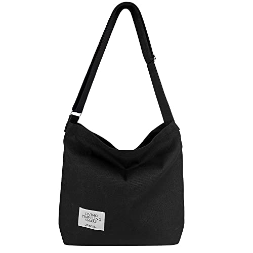 Tote Bag for Women Canvas Cute Tote Bag Aesthetic Hobo Bags for Women for Work Travel Easy to Fold (Black) | The Storepaperoomates Retail Market - Fast Affordable Shopping