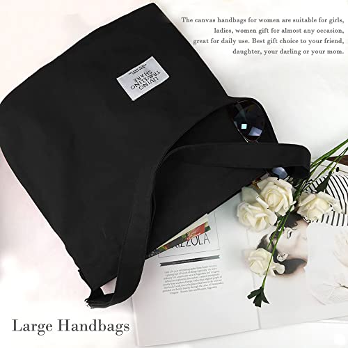 Tote Bag for Women Canvas Cute Tote Bag Aesthetic Hobo Bags for Women for Work Travel Easy to Fold (Black) | The Storepaperoomates Retail Market - Fast Affordable Shopping