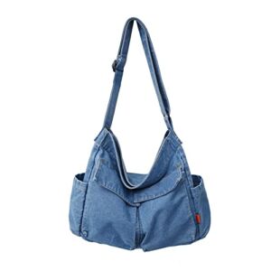 Yohora Denim Shoulder Bag Casual Style Lightweight Retro Travel Shopper Crossbody Handbag for Teen Girls Women