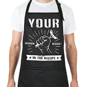 ASPMIZ Adults BBQ Apron Funny, Your Opinion Wasn’t in the Recipe Cooking Apron with Adjustable Neck Straps, Durable Personalized Quotes Apron for Men Women Gift, Home Kitchen Decors, 27.5 x 31.5 Inch