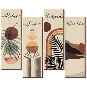 Relax Soak Unwind Breathe Sign Decors Bathroom Wall Arts Abstract Boho Bathroom Wooden Wall Painting Mid Century Minimalist Botanical Rustic Bathroom Wooden Wall Plaque (11 x 3.5 Inch, Boho Botanical) | The Storepaperoomates Retail Market - Fast Affordable Shopping