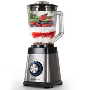 Anthter CY-305R Professional Blender, 950W High Power Blenders For Kitchen, Stainless Countertop Smoothie Blender, 50 Oz Glass Jar & 24-Ounce Smoothie Cup, Ideal for Smoothies, Shakes & Frozen Drinks