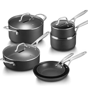 Hard Anodized Nonstick Cookware Set, Fadware Pots and Pans Set Nonstick 10-Piece, PFOA Free Pans for Cooking Scratch Resistant, Dishwasher Safe Set of Kitchen Cookware, Black