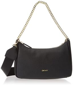 DKNY Women’s Casual Caelynn Pouchette Handbags Crossbody, Black/Gold, Medium US