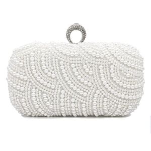 Aovtero Pearl Clutch Bag Bride Purse Women Wedding Prom Evening Bags Full Beaded Handbag with Chain (Ivory White)