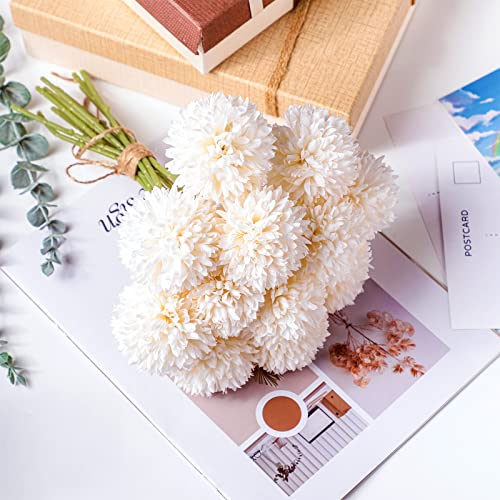 24 Pcs Chrysanthemum Flowers Artificial Ball Flowers Bouquet Long Stem Flowers Chrysanthemum Faux Flowers Hydrangea Boho Floral Tables Centerpieces for Home Kitchen Wedding Party Decorations (White) | The Storepaperoomates Retail Market - Fast Affordable Shopping