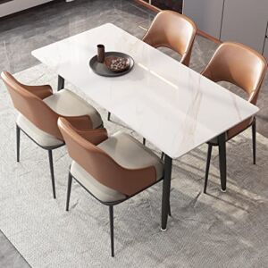 Dining Table with Sintered Stone Table Top and Metal Legs, Modern Kitchen Table for Living Room, Dining Room,Home and Office (White Table 55″)