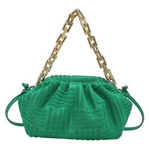 Soft Cotton Shoulder Bag for Women Metal Chain Clutch Hobo Evening Handbags Cross Body Color Green
