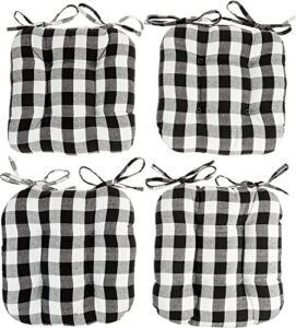 Popular Home Seat Cushion Pad, 4 Count (Pack of 1), Buffalo Plaid Black