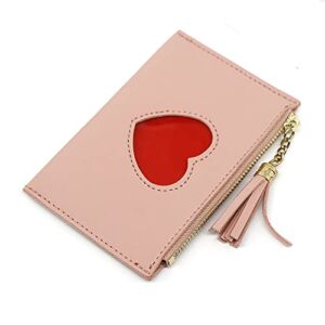 Bestmaple Pu Leather Credit Card Holder Clutch Wallets for Women Cute Heart Girl Wallet (Pink)