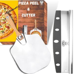 Lavit Premium Aluminum Pizza Peel-12 Inches x 14 Inches with Foldable Handle and Pizza Cutter – Foldable Pizza Spatula Paddle for Baking, Homemade Pizza and Bread – Pizza Oven Accessories for Kitchen