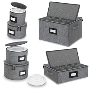 Merb Home – China Storage Set – Dinnerware & Glass Storage Containers – Hard Shell and Stackable Storage Boxes – Protects Dishes Cups and Mugs, Felt Plate Dividers Included (6-Pieces Grey)