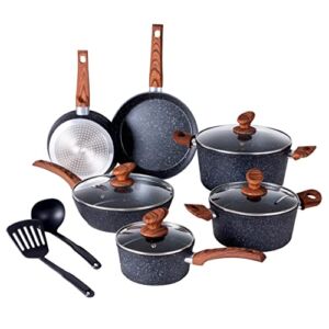 MAISON ARTS Kitchen Cookware Sets Nonstick, 12 Piece Pots and Pans Set Granite Cooking Set for Induction & Dishwasher Safe, Oven, Stovetop