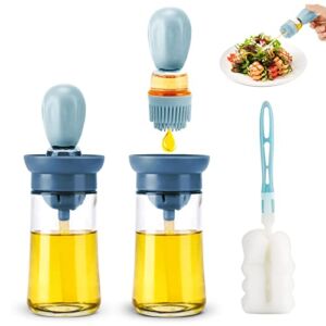 Olive Oil Dispenser Bottle for Kitchen, KETIEE 2 in 1 Glass Bottle Dispenser for Kitchen Oil Measuring Container Dispenser and Silicone Dropper Bottle for Cooking, Baking BBQ, Frying, Air Fryer -Blue
