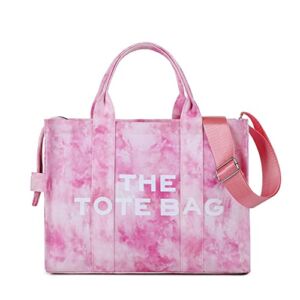 Women Canvas Tote Bags with Zipper Small Purse Crossbody Bag Top Handle Traveler Handbag (Pink)