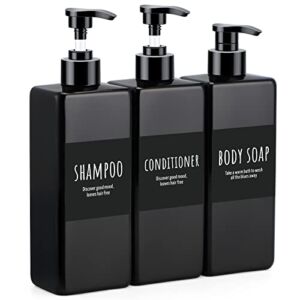 3pcs Shower Refillable Dispenser, Segbeauty 16.9oz Empty Pump Press Bottles with Labels, 500ml Plastic Soap Dispenser for Bathroom Shower Containers for Body Wash Shampoo Conditioner Lotion Black