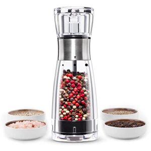 TREBLEWIND TR-PM001 Salt Professional Stainless Steel Manual Pepper Grinder Mill with Rotate tab and Refillable, Fits in Home, Kitchen, BBQ, Acrylic, Transparent