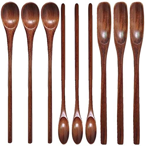Wooden Coffee Spoons Long Handle Wooden Tea spoon Wooden Mixing Honey Spoon Handmade Wood Stirring Spoon for Kitchen Stirring Dessert Honey Spoons(9PCS) | The Storepaperoomates Retail Market - Fast Affordable Shopping