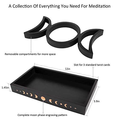 Crystal Display Moon Tray Tarot Card Holder Stand, Wiccan Decor & Witchy Accessories & Pagan Altar Supplies, Black Wooden Storage Organizer Box for Rocks Healing Stones Jewelry Home Decorative | The Storepaperoomates Retail Market - Fast Affordable Shopping