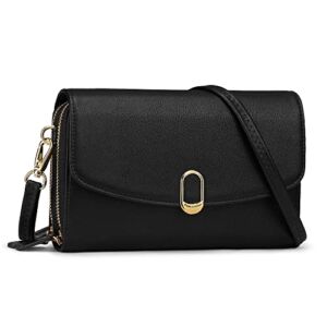 Peacocktion Small Crossbody Bags for Women, RFID Wallet Purse Cellphone Card Holder Wristlet 2 Straps, Black