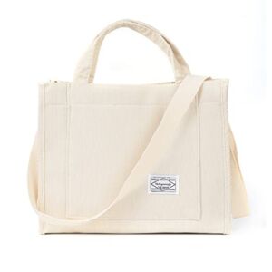 Vintage Casual Corduroy Bags Crossbody Bag Purse for Women Travel Shoulder Bags Handbags Eco Bag,Beige,Large