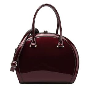 Style Strategy burgundy patent leather purses for women handbag with kiss lock Satchel Shoulder crossbody bags for women