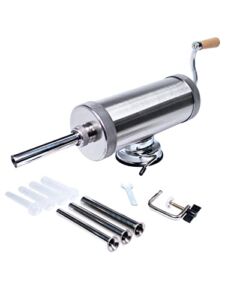 Sausage Stuffer, Stainless Steel Homemade Sausage Maker Meat Filling Kitchen Machine, Packed Stuffing Tubes (5LBS Stainless Steel)