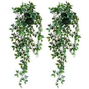 CADNLY Fake Hanging Plant Artificial Decor – Artificial Hanging Plants Fake Plants Hanging Greenery – Potted Plant Faux Hanging Plant – Small Fake Plants for Shelf – Artificial Plants Home Decor