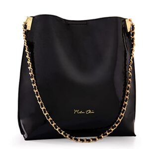Milan Chiva Shoulder Bag for Women Shiny Hobo Purses and Handbags Designer Tote Bags with Mini Wallet MC-1023BK