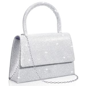 Silver Evening Bag Glitter Party Clutches Handle Women’s Evening Handbags Small Bride Wedding Purses for Women Crossbody Cocktail Prom Handbags