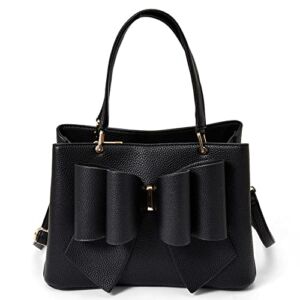 Like Dreams Women Jenna Elegant Bow Triple Compartment Vegan Leather Fashionable Satchel Handbag (Black)