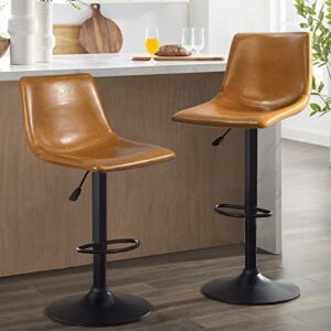 Waleaf Adjustable Swivel Bar Stools Set of 2,Counter Heigh Bar Stools with Back,350 LBS PU Leather Bar Stool for Kitchen Island,Upholstered Pub Stools with Footrest,Armless Dining Chairs for Bar