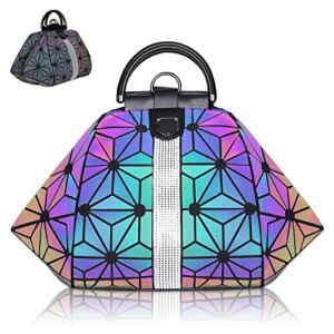 chosping Geometric Luminous Purse Holographic Reflective Handbags Women’s Fashion Backpack (Diamond)