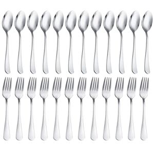 Cibeat 24 Pcs Stainless Steel Dinner Forks and Spoons Silverware Set, Top Food Grade Forks and Spoons Cutlery Set, Mirror Polished Kitchen Utensil for Home, Outdoor, Hiking, BBQ, Dishwasher Safe