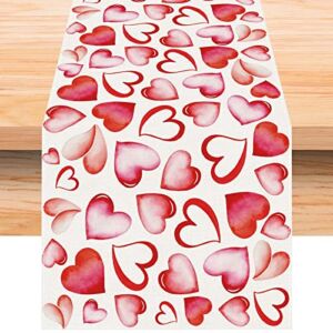 Linen Pink Watercolor Heart Valentines Day Table Runner 72 Inches Long Sweetest Day Wedding Anniversary Home Kitchen Dining Room Table Decoration