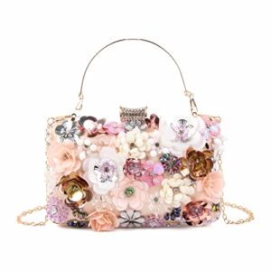 Fecialy Women’s Floral Evening Handbags Colorful Rhinestone Clutch Purses Floral Bride Wedding Handbag Chain Shoulder Bag