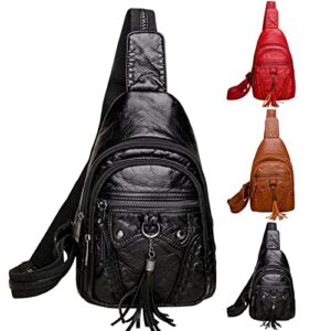 Peicees Leather Sling Bag For Women Waterproof Crossbody Bag Chest Bag Fashionable Small Backpack Purse For Travel Hiking
