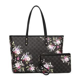 ER.Roulour Large Tote Bags Floral Flowery Tote Handbags Purse Set for Women, 2pcs Lightweight Top Handle Ladies Shoulder Bag