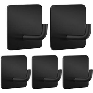 BFONS 5 Pack Adhesive Wall Hooks Heavy Duty for Hanging, Waterproof Shower Bathrooms Hooks for Towels, Sticky Hooks for Kitchen Home Door Coat Key, Wall Decorative Hook Black
