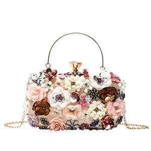 LETODE Flower Clutch Purse Evening Bag for Women Formal Party Handbag Chain Strap Shoulder Bag (Gold)