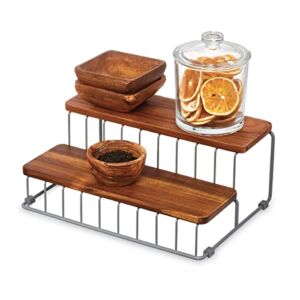 iDesign The Ría Safford Collection Acacia Wood and Wire Two Organizer, 12″ x 8.5″ x 5″, 2 Tier Spice Rack