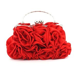 JAMBHALA Women Evening Clutch Bag Floral Satin Small Purses with Detachable Strap for Wedding, Party, Prom (Red)