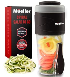 Mueller Spiralizer for Veggies, Salad Container for Lunch – All-In-One Food Prepper, Zucchini Noodle Maker, Vegetable Spiralizer, Comes with Fork, Salad Dressing Container/Spice-Nut Containers