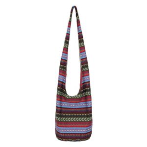 Crossbody Bags for Women Canvas Hippie Hobo Bags Large Shoulder Bag Retro Sling Cross Body Handmade Handbags,Red Stripe