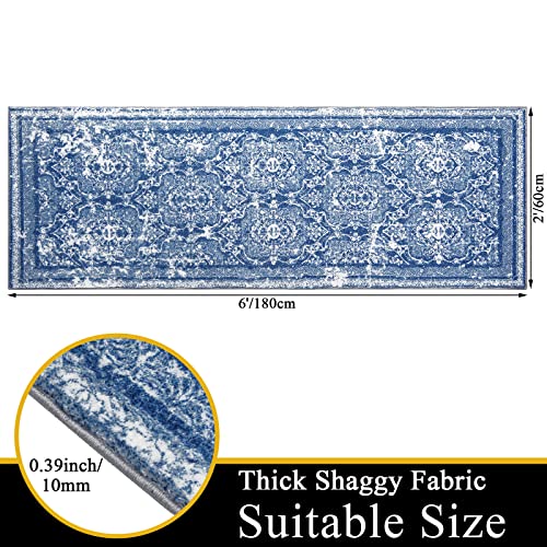 Vaukki Hallway Runner Rug, Vintage Shaggy Soft Laundry Rug Runner, Non Slip Entryway Runner Mat, Washable Farmhouse Kitchen Area Carpet for Bathroom, Entryway and Bedroom (2′ X 6′, Blue) | The Storepaperoomates Retail Market - Fast Affordable Shopping