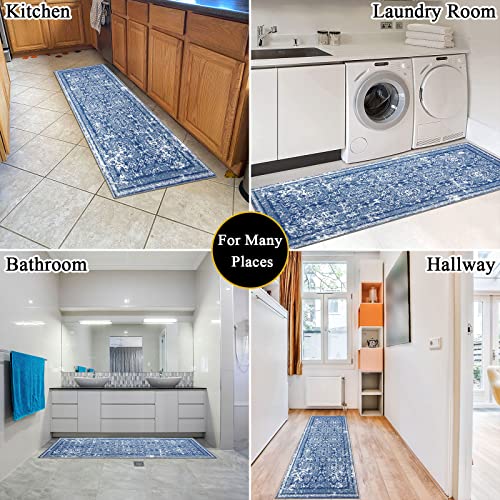 Vaukki Hallway Runner Rug, Vintage Shaggy Soft Laundry Rug Runner, Non Slip Entryway Runner Mat, Washable Farmhouse Kitchen Area Carpet for Bathroom, Entryway and Bedroom (2′ X 6′, Blue) | The Storepaperoomates Retail Market - Fast Affordable Shopping