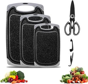 AriTan 3 Cutting Boards Plastic Cutting Board Set Kitchen Cut Boards With Juice Grooves Dishwasher Safe Cutting Board With Handle Non-Slip Feet For Meat Vegetables Fruits