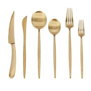 Matte Gold Silverware Set 24 Pieces, Aiercon Flatware Sets for 4, Stainless Steel Utensils Set for Home and Kitchen,Tableware Cutlery set, Including 4 knives/forks/spoons/Steak Knives