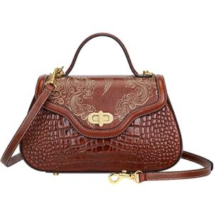 PIJUSHI Designer Crossbody Purses and Handbags for Women Crocodile Leather Satchel Bag (66522 Brown)