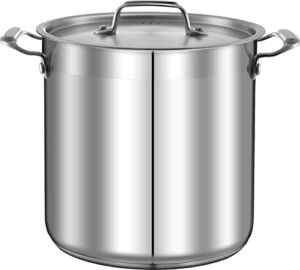 Stainless Steel Cookware Stockpot – 20 Quart, Heavy Duty Induction Pot, Soup Pot With Stainless Steel, Lid, Induction, Ceramic, Glass and Halogen Cooktops Compatible – NCSPT20Q